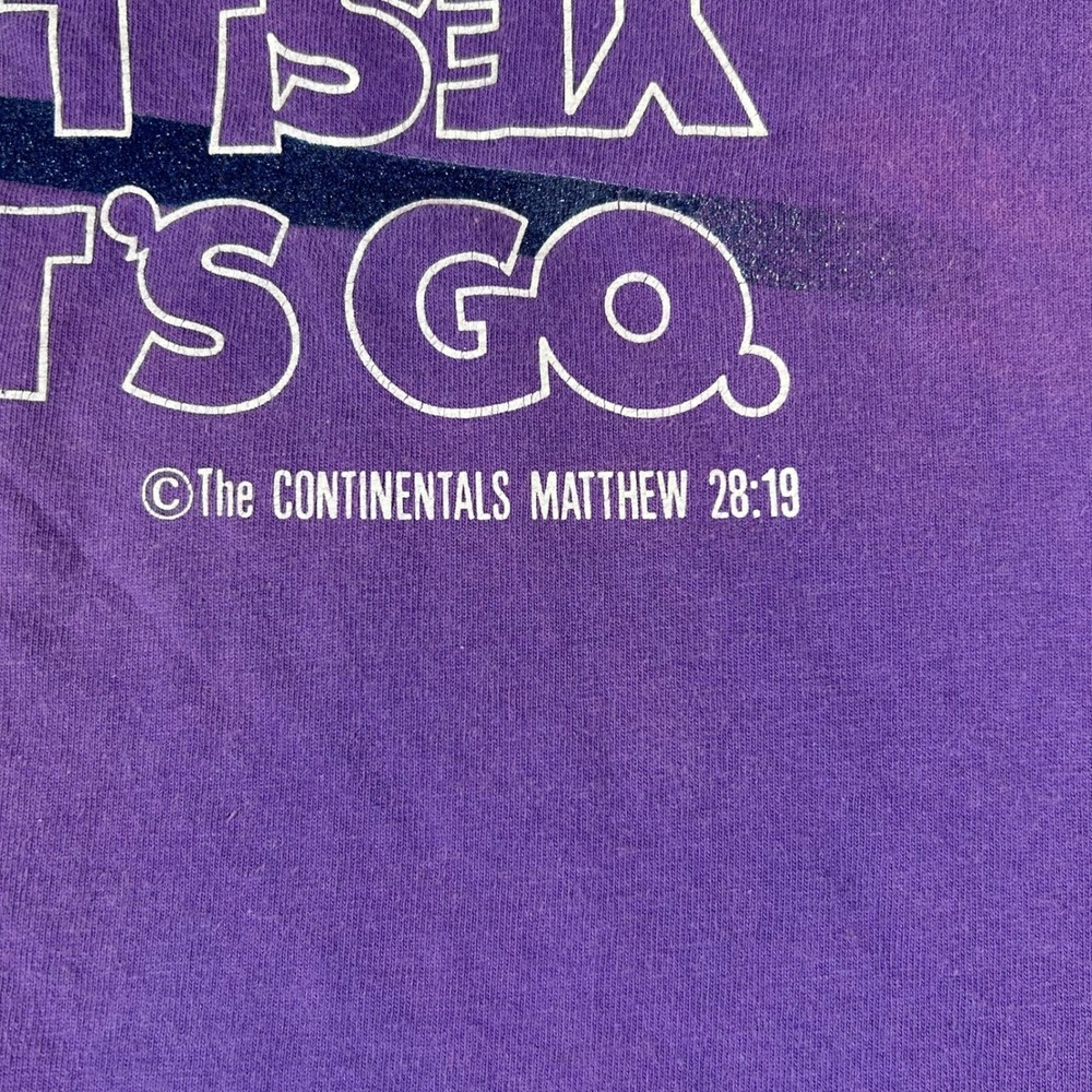Vintage‎ 90s Jesus T-Shirt Men's XL Purple Yes Lets Go The Continentals USA Made - Picture 3 of 11